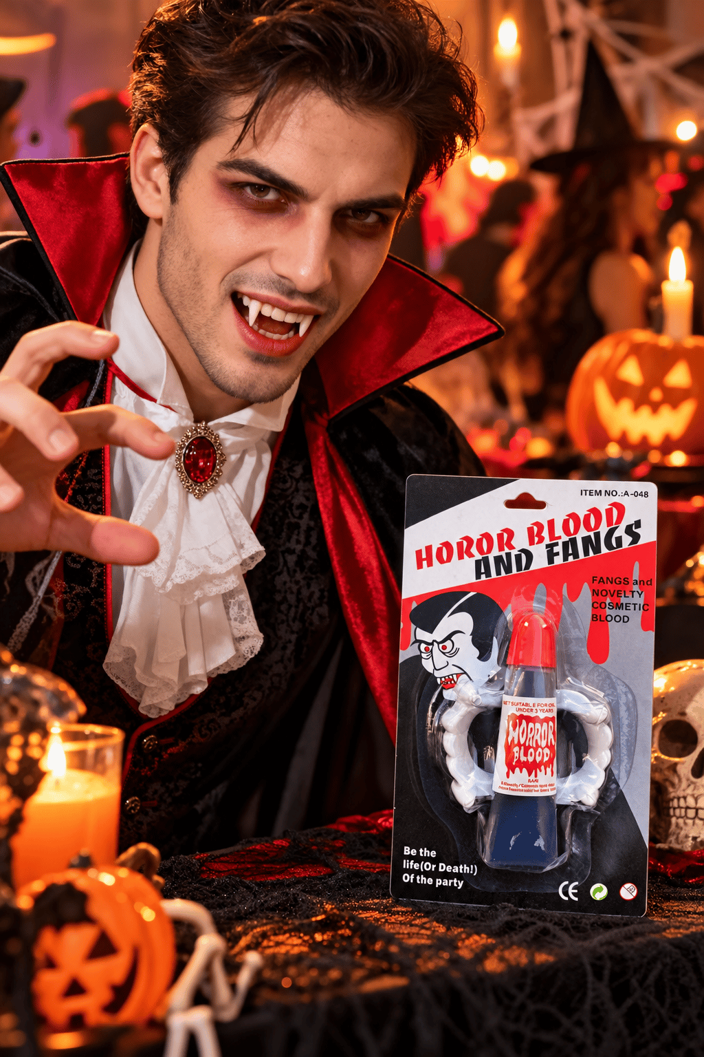 Halloween Vampir Diş Seti + Sahte Kan Takma Ön Diş cadılar bayramı