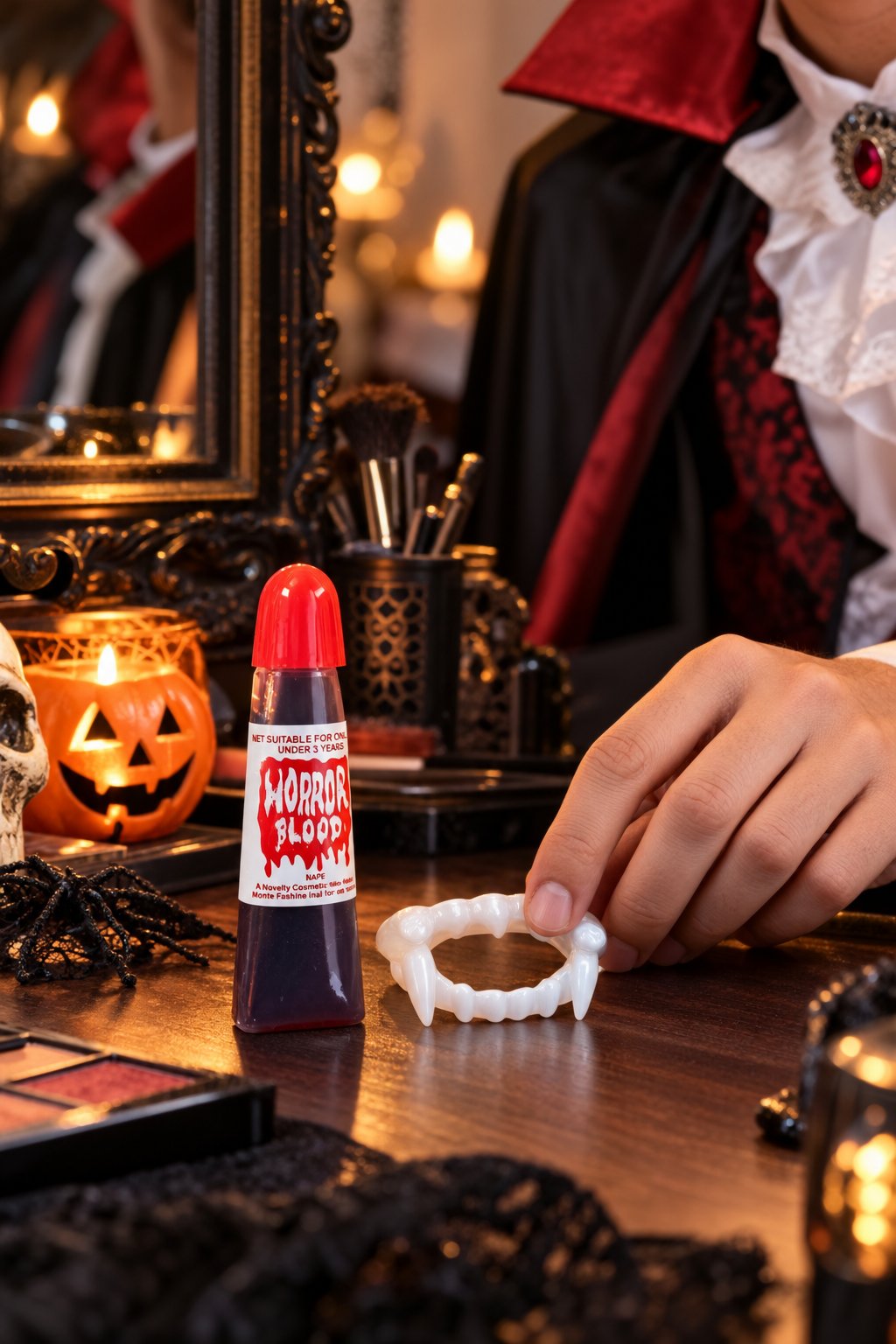 Halloween Vampir Diş Seti + Sahte Kan Takma Ön Diş cadılar bayramı