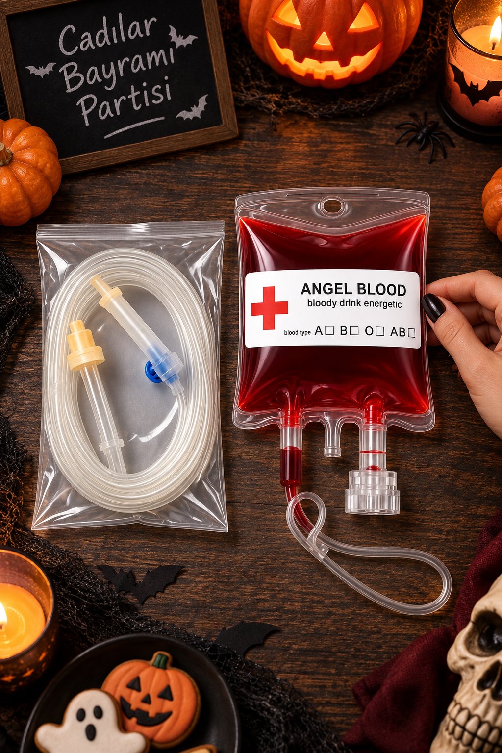 Halloween Vampir Kanı Torbası ve içeçek hortumu Cadılar Bayramı