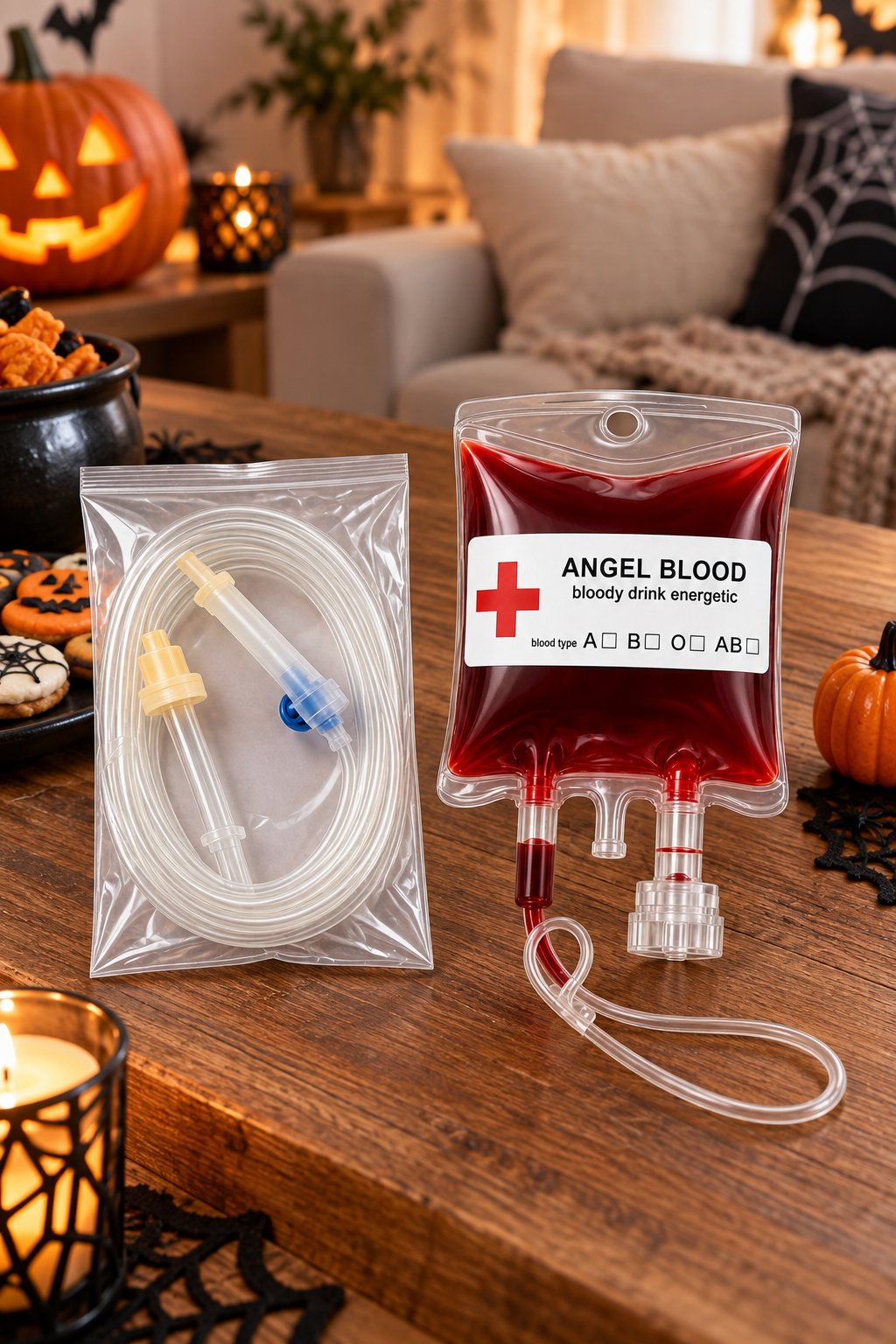 Halloween Vampir Kanı Torbası ve içeçek hortumu Cadılar Bayramı
