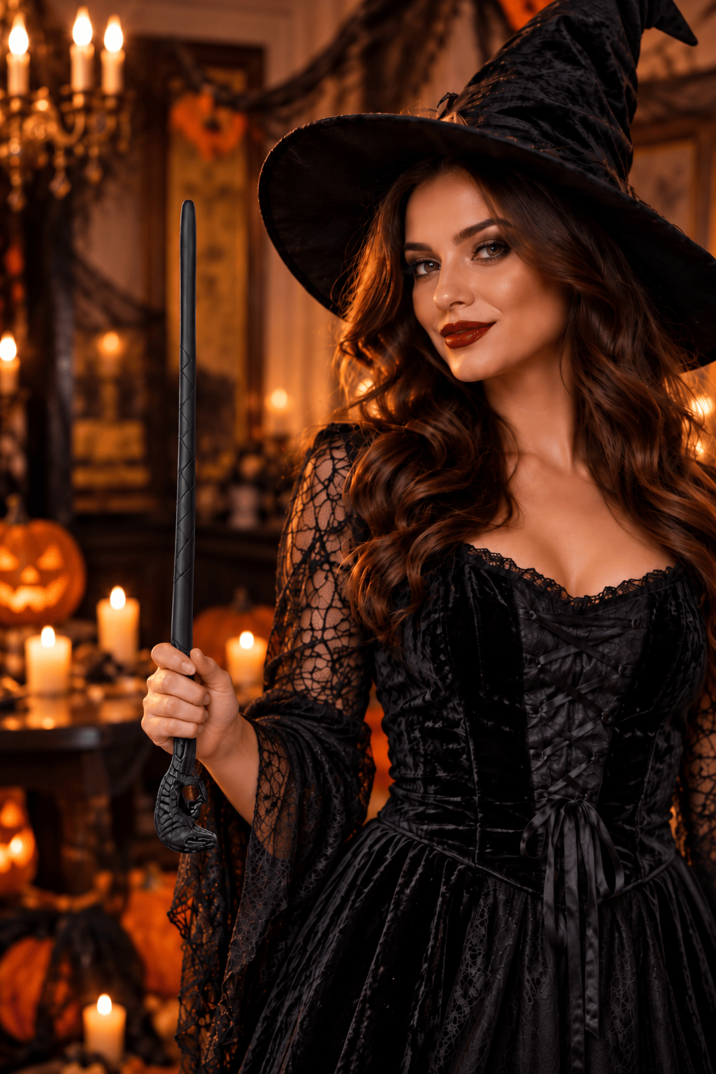 Halloween  Yılan Başlı Cadı Asası 44 Cm Mat Siyah