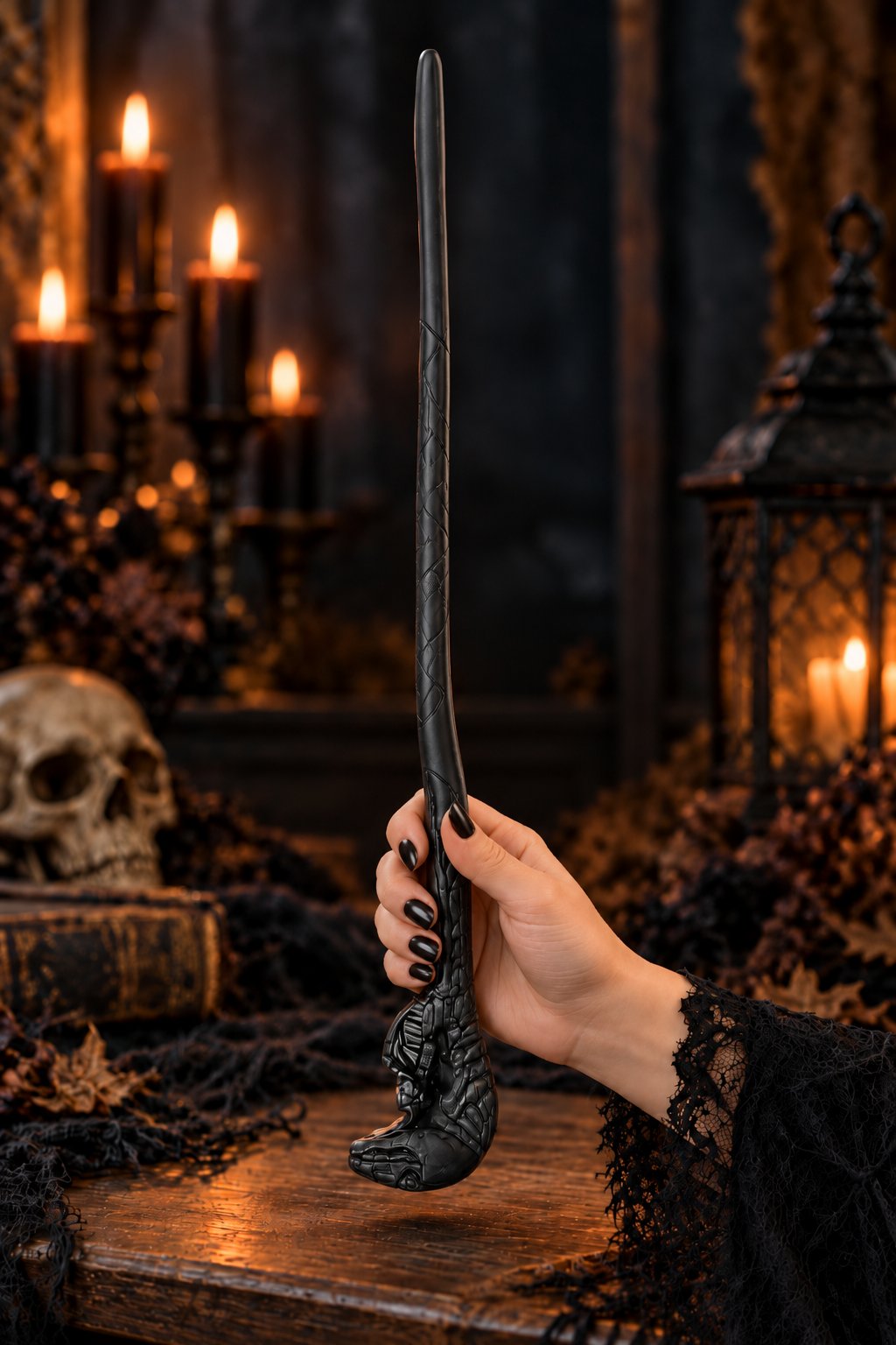 Halloween  Yılan Başlı Cadı Asası 44 Cm Mat Siyah