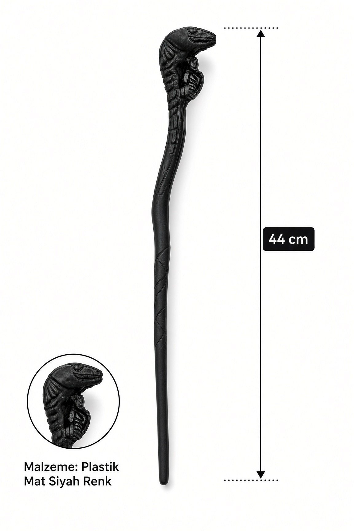 Halloween  Yılan Başlı Cadı Asası 44 Cm Mat Siyah
