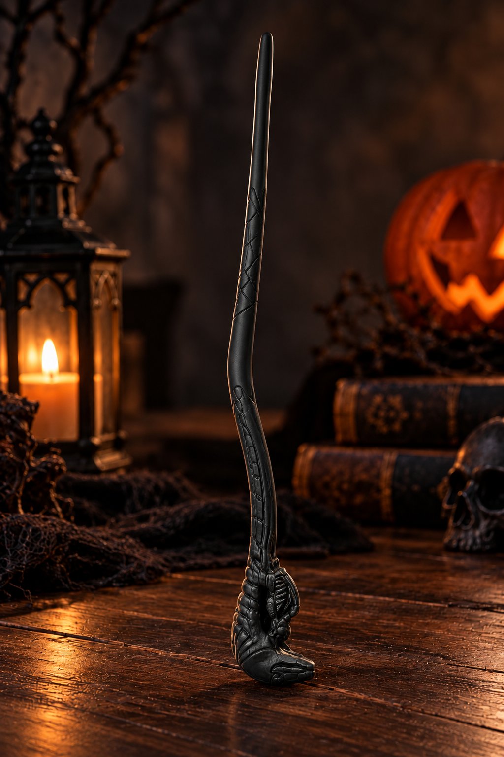 Halloween  Yılan Başlı Cadı Asası 44 Cm Mat Siyah