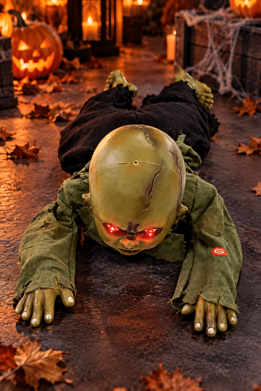 Halloween78 Cm Hareketli Sürünen Zombi Bebek Sesli Işıklı Korku Süsü