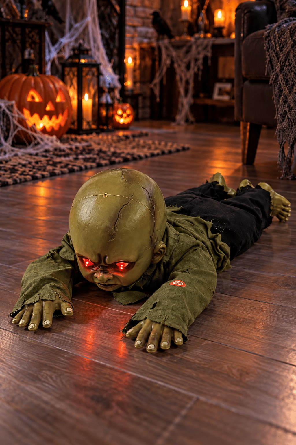 Halloween78 Cm Hareketli Sürünen Zombi Bebek Sesli Işıklı Korku Süsü