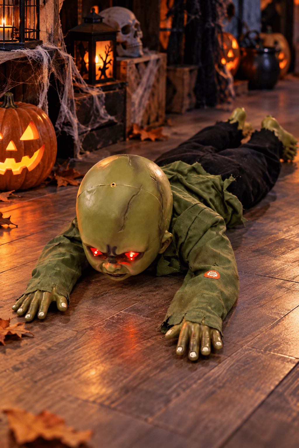 Halloween78 Cm Hareketli Sürünen Zombi Bebek Sesli Işıklı Korku Süsü