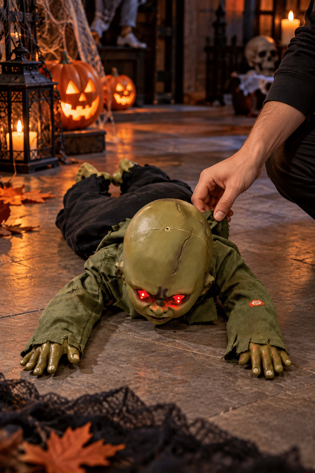 Halloween78 Cm Hareketli Sürünen Zombi Bebek Sesli Işıklı Korku Süsü