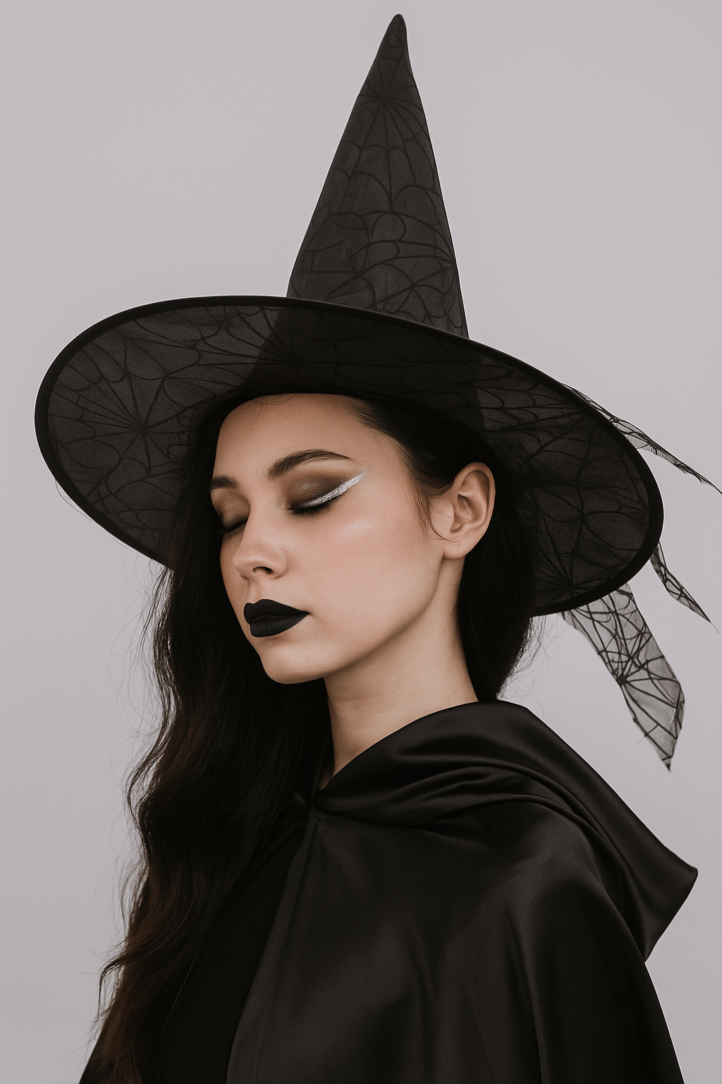 Hallowen Cadı Şapkası Baskılı Tüylü Simli Siyah Cadılar Bayramı Korku Şapkası