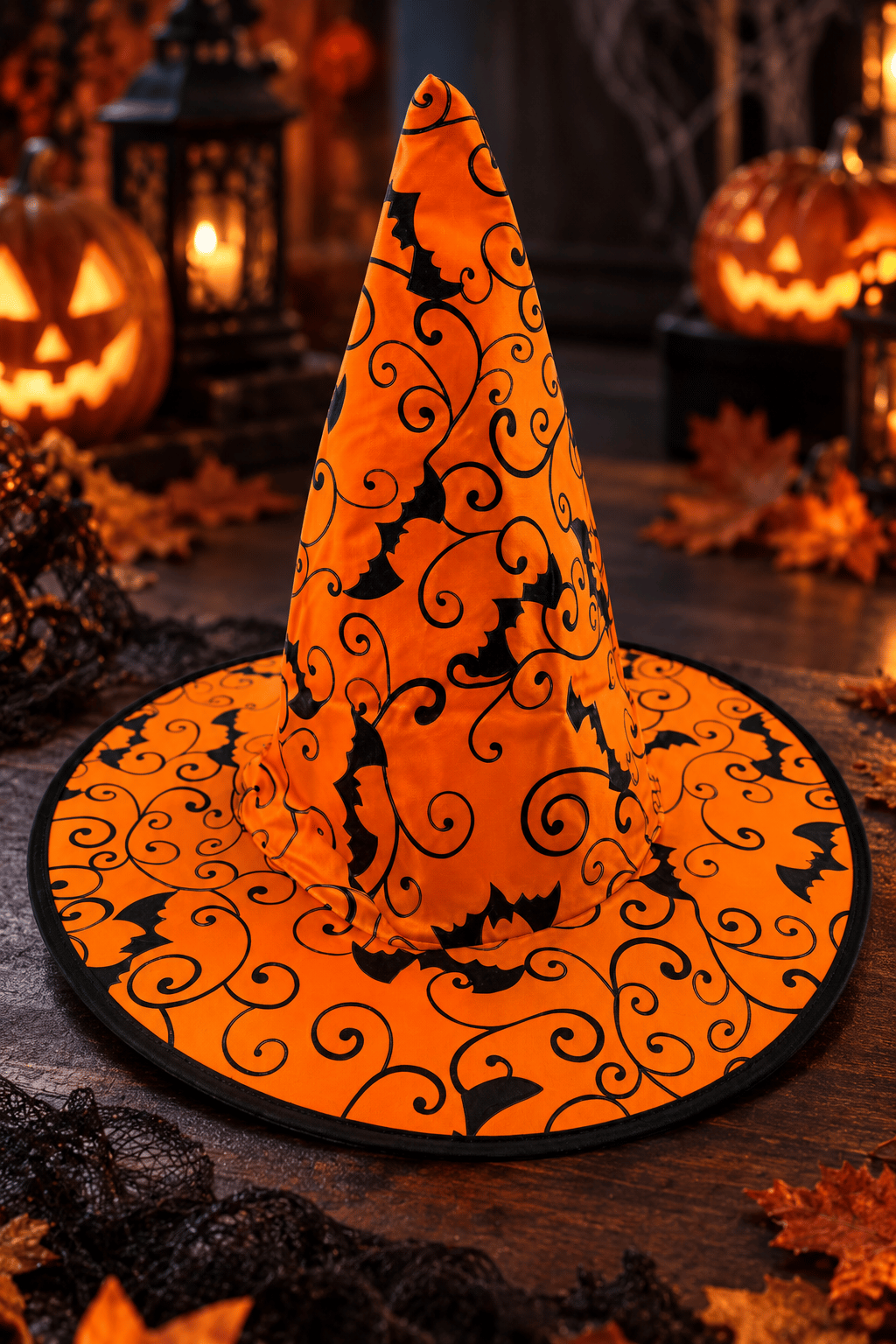 Hallowen cadı şapkası Turuncu Dev Örümcek Desenli