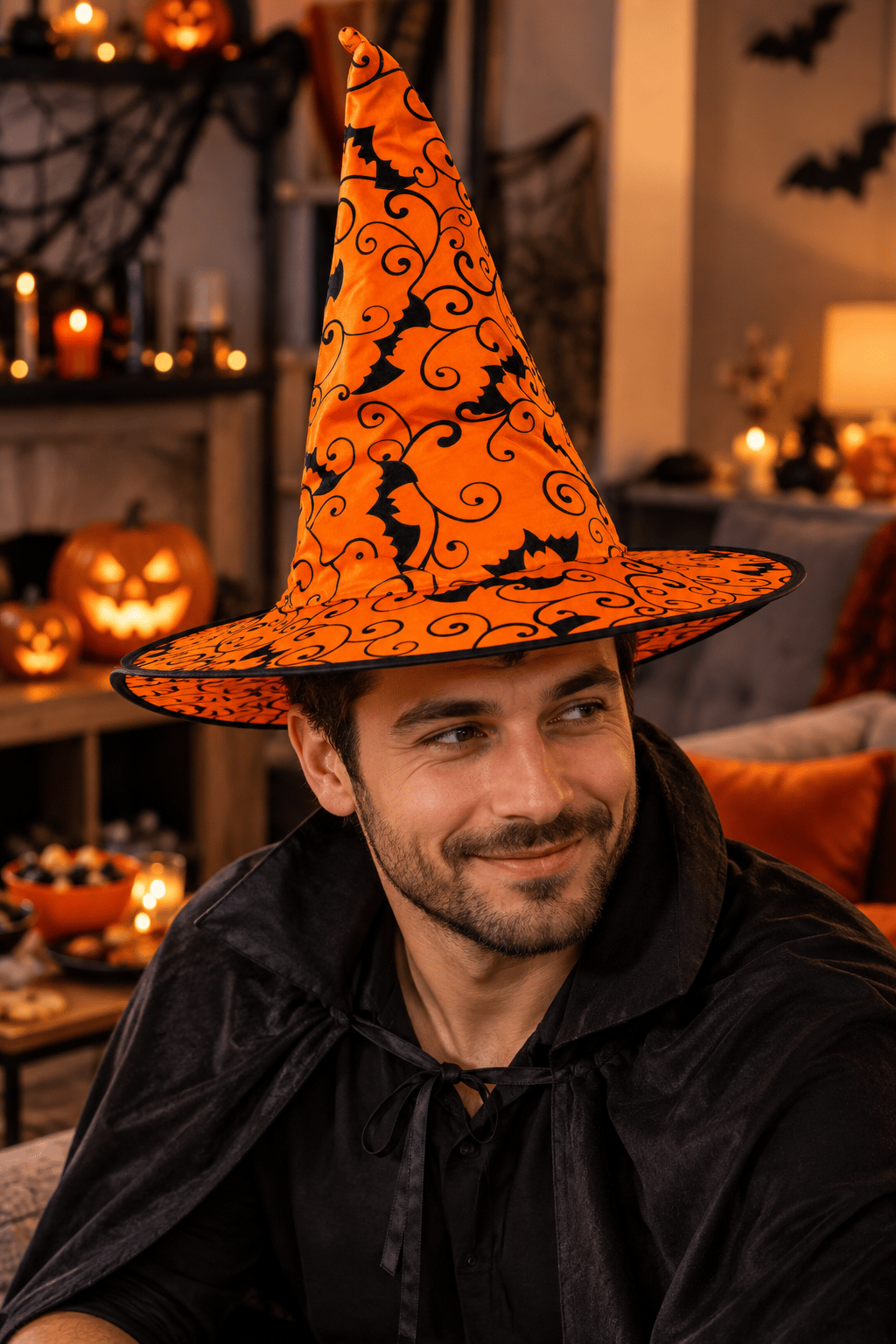 Hallowen cadı şapkası Turuncu Dev Örümcek Desenli