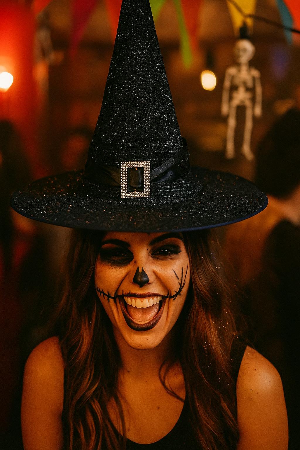 Hallowen -Cadılar Bayramı Cadı Şapkası Tokalı Kemerli Simli Siyah Korku Kafa Ölçüsü 22cm Yükseklik 32cm