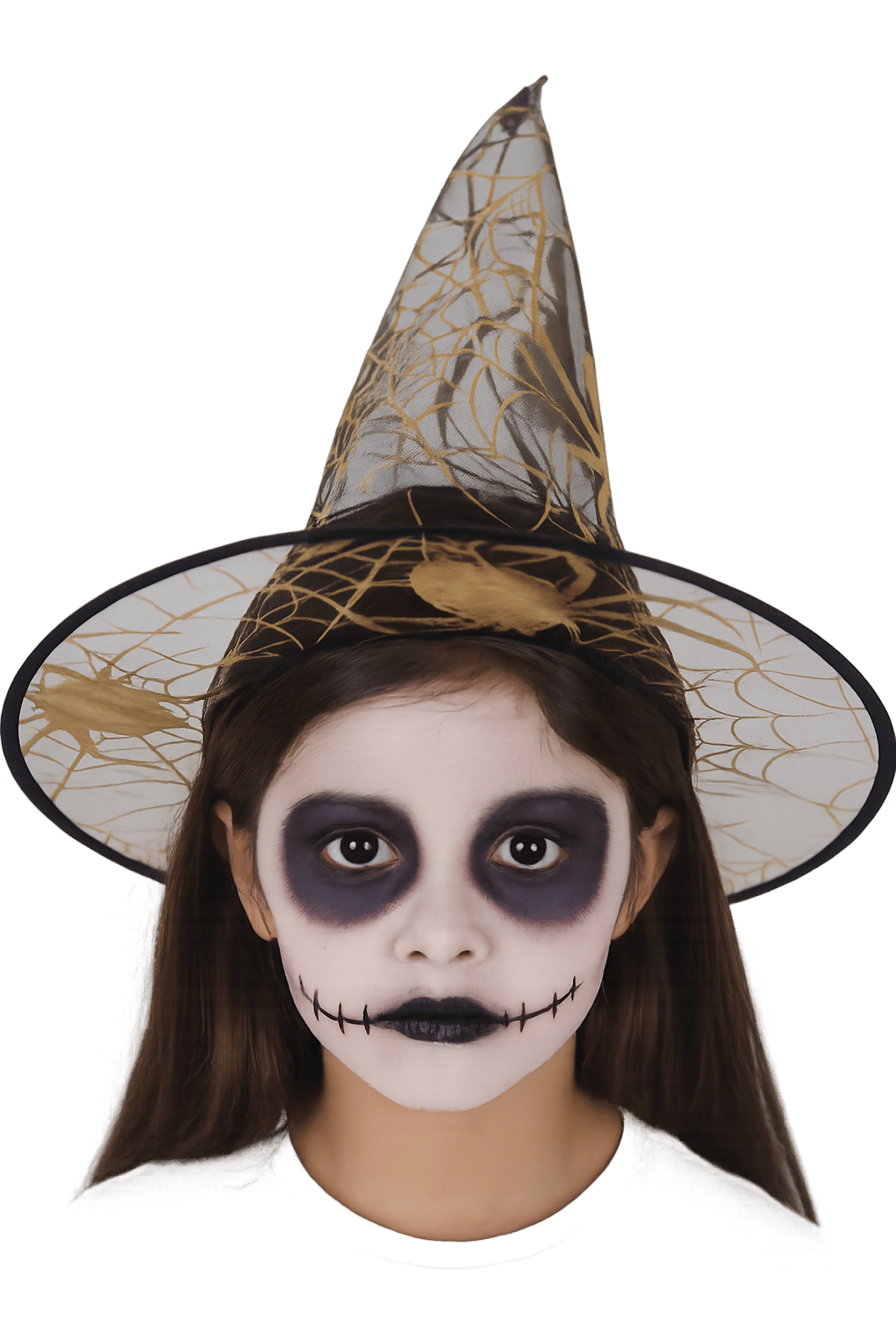 Hallowen -Cadılar Bayramı Cadı Şapkası Örümcek Desenli Transparan Gold-Kafa Çap 22cm uzunluk 32cm