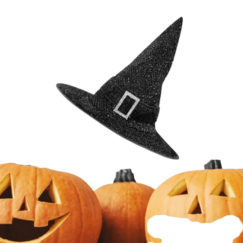 Hallowen -Cadılar Bayramı Cadı Şapkası Tokalı Kemerli Simli Siyah Korku Kafa Ölçüsü 22cm Yükseklik 32cm