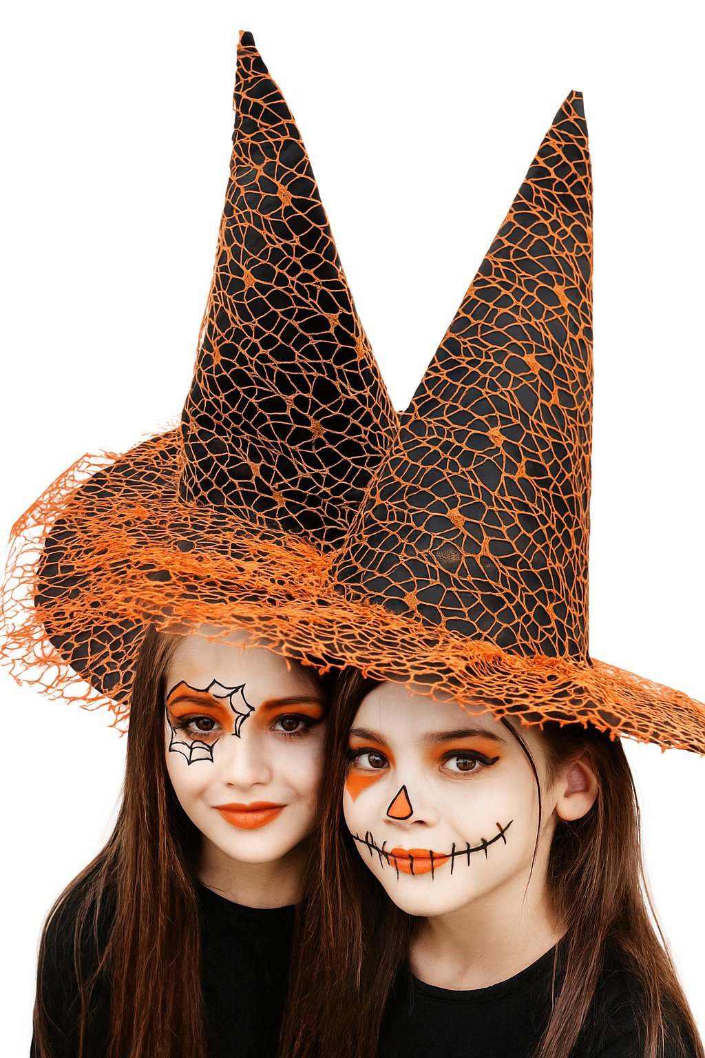 Hallowen Cadılar Bayramı Cadı Şapkası Güpürlü Örümcek Ağlı Siyah-Turuncu  Kafa çap 22cm x Uzunluk 32cm Korku