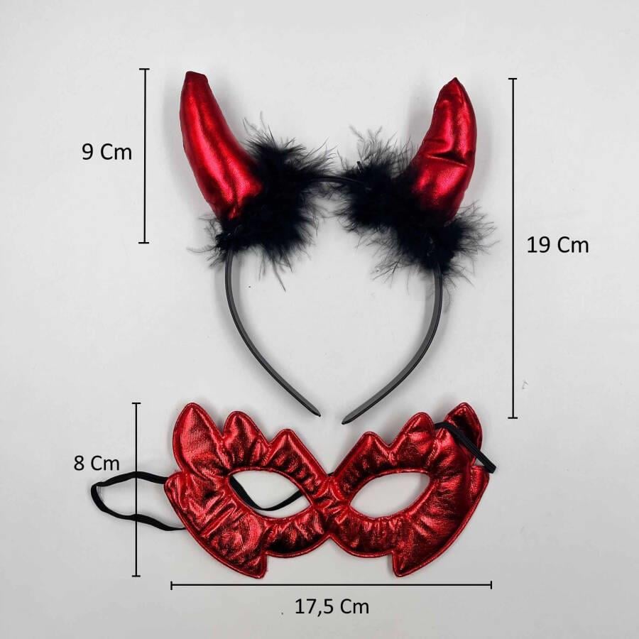 Hallowen-Cadılar Bayramı kırmızı saten taç gözlük(maske) şeytan boynuzu korku temalı taç gözlük