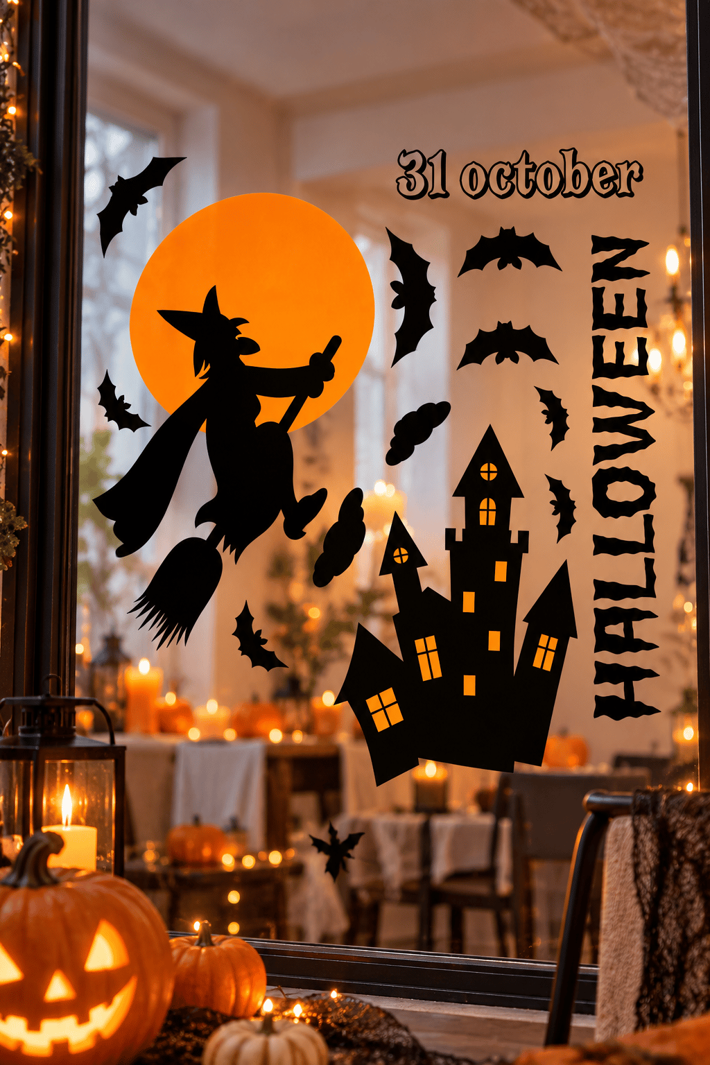 Hallowen Cam Stickers Cadılar Bayramı Cam Sticker Seti Yarasa