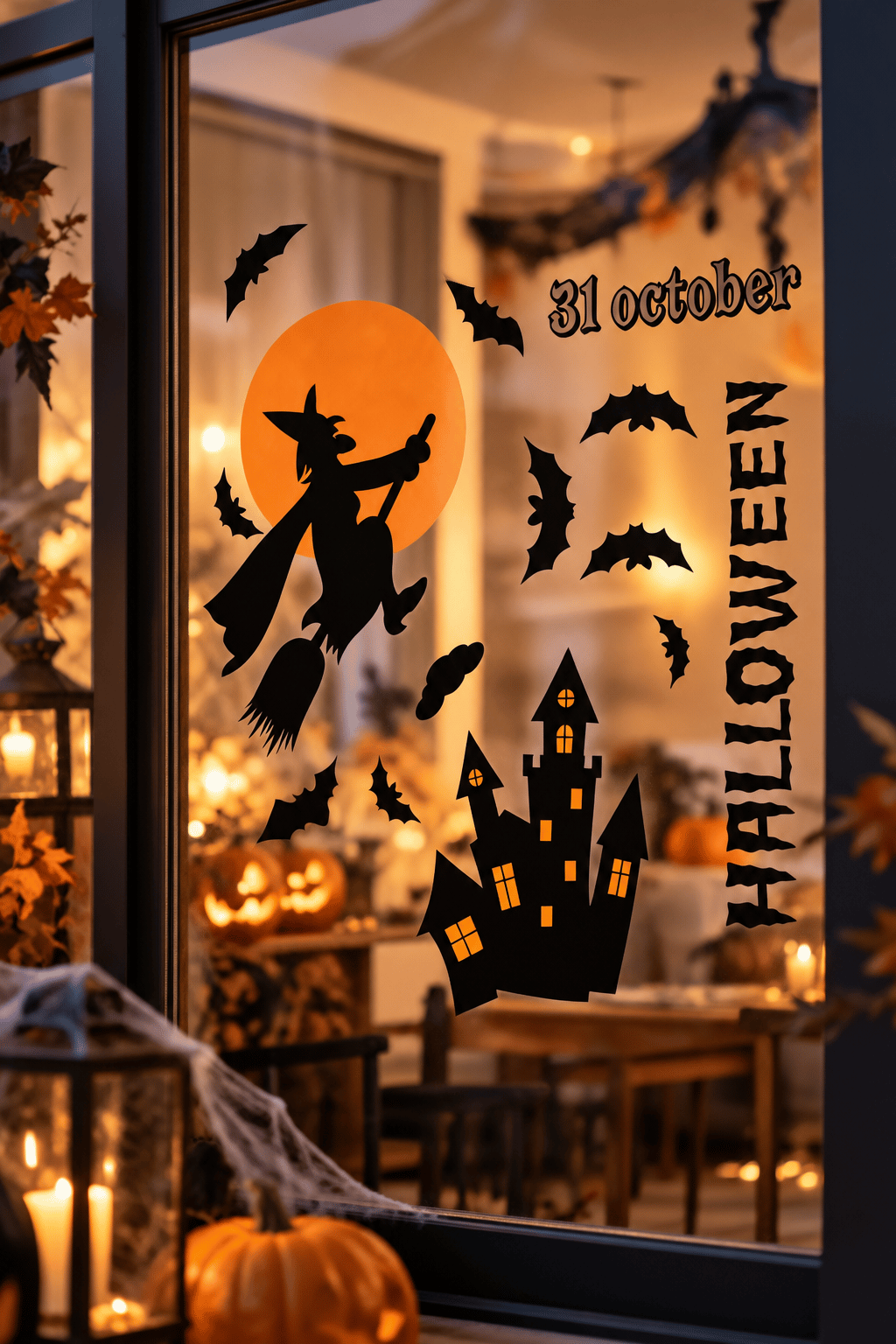 Hallowen Cam Stickers Cadılar Bayramı Cam Sticker Seti Yarasa