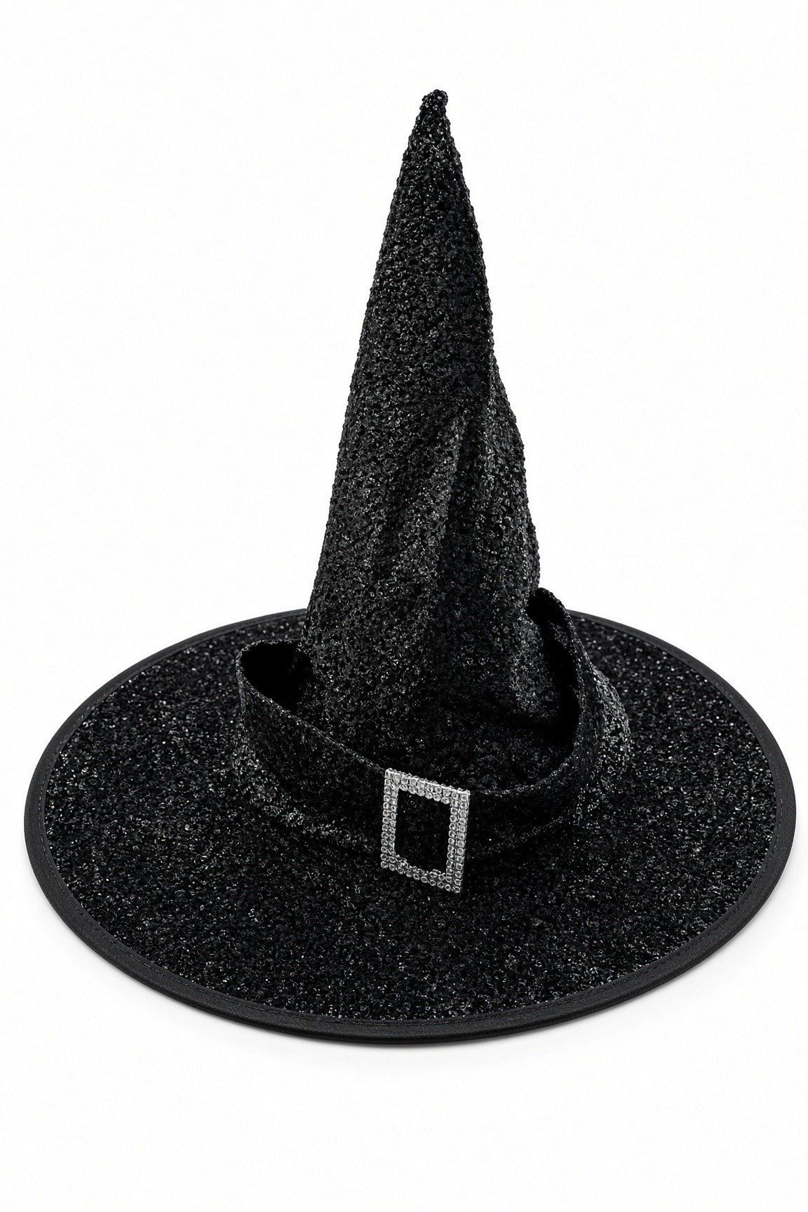 Hallowen Siyah Simli Cadı Şapkası Tokalı Kemerli 32CM cadılar bayramı