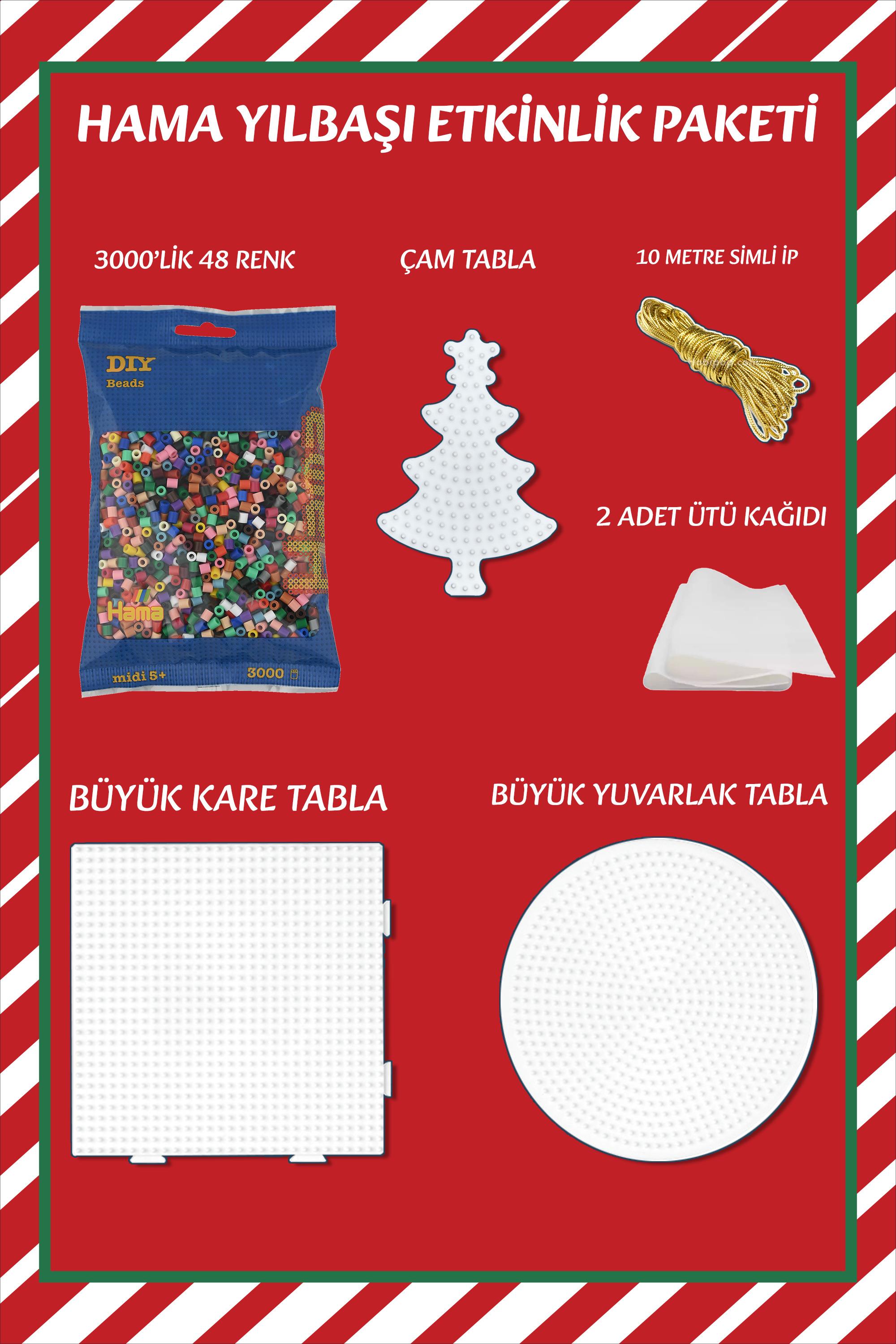 Hama boncuk Yılbaşı Yeni yıl ağaç süsleme yapım paketi, çam ağacı top süs, kardan adam, noel baba, çorap, şeker ağaç süsü seti elişi, hobi seti