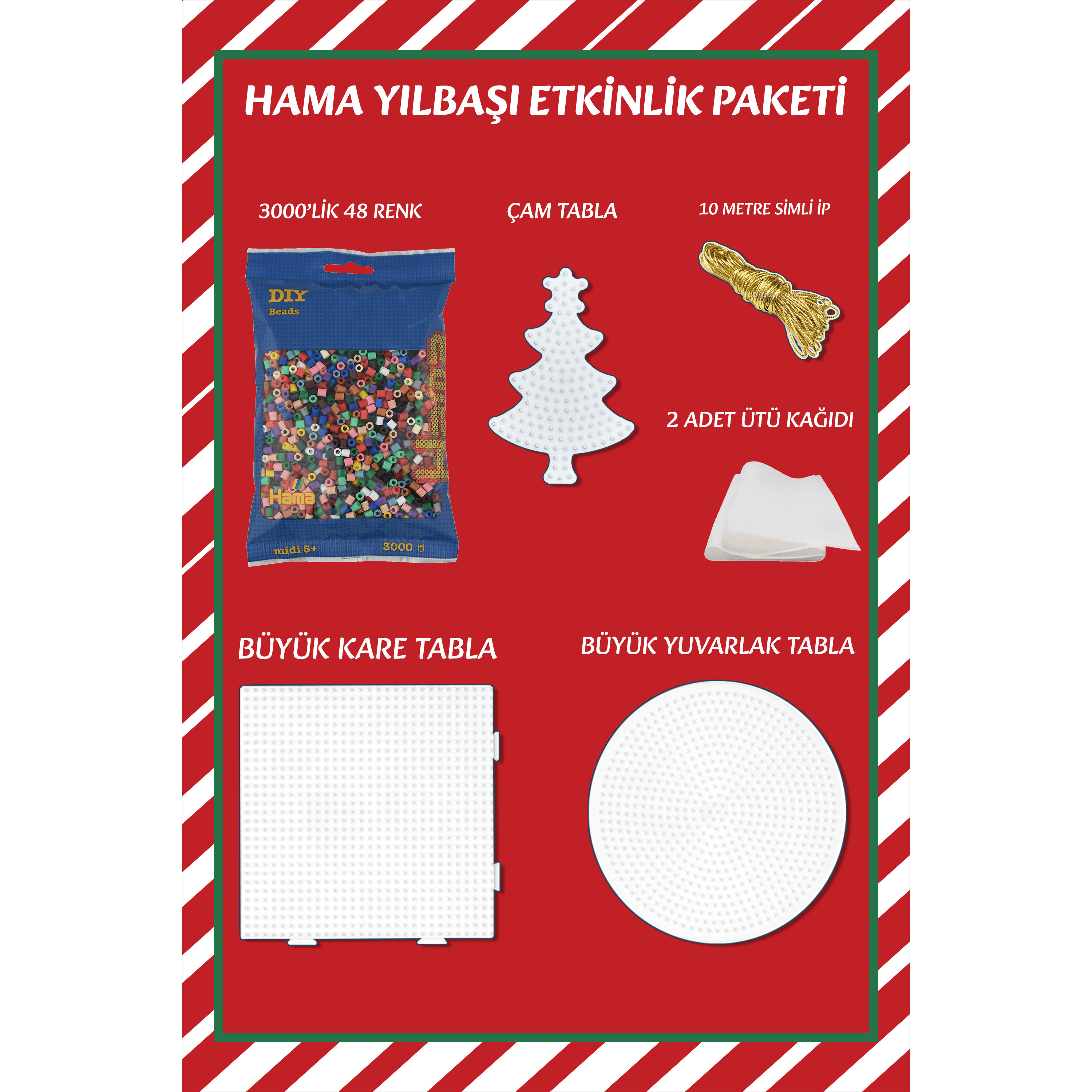 Hama boncuk Yılbaşı Yeni yıl ağaç süsleme yapım paketi, çam ağacı top süs, kardan adam, noel baba, çorap, şeker ağaç süsü seti elişi, hobi seti