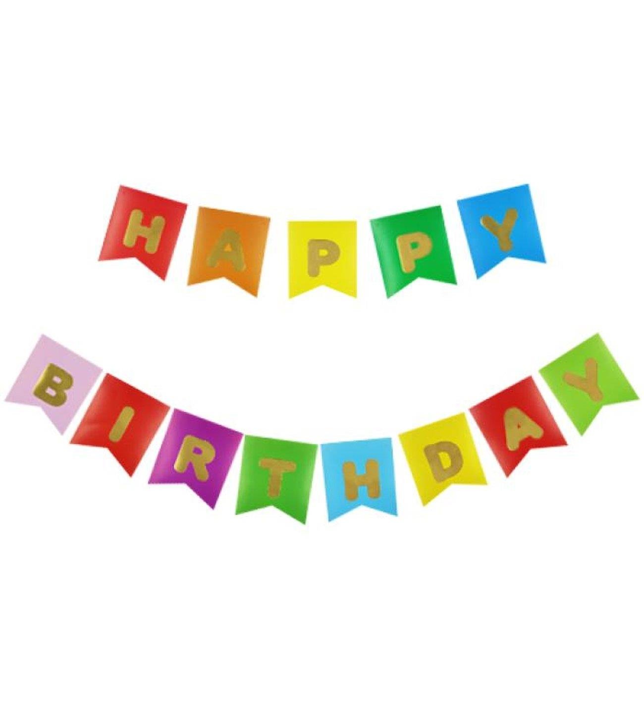 Happy Birthday Banner Rengarenk Zemin üstüne yazısı Gold-altın Varaklı Lüks Karton Doğum Günü Yazısı Flama