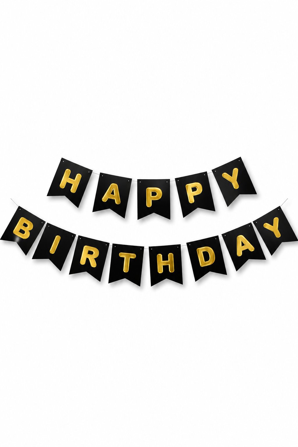 Happy Birthday Banner Siyah üstü GOLD yazılı