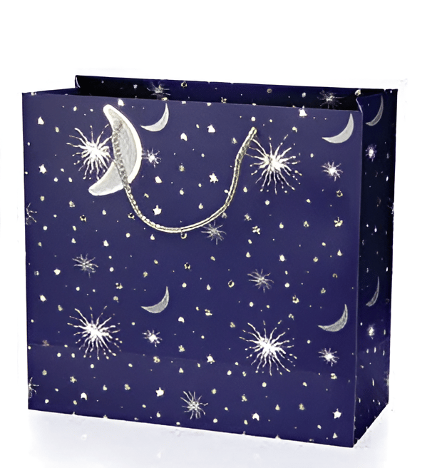 Hediyelik Cosmic Görselli Karton Çanta 33x32x14 Hasır İp Pleksi ay Dekoratif Aksesuarlı