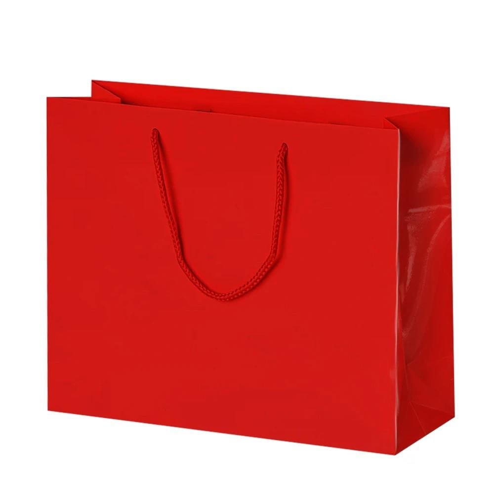 Hediyelık Karton Çanta Kırmızı düz 42x38x12 Lüks Parlak Karton Çanta