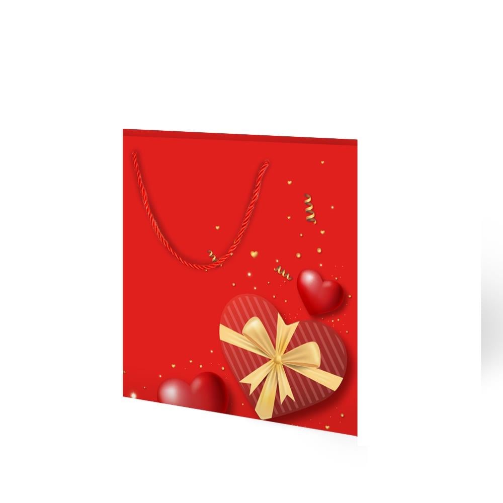 Hediyelik karton çanta Kırmızı Kalp Hediye Paket Desenli 25x30x9