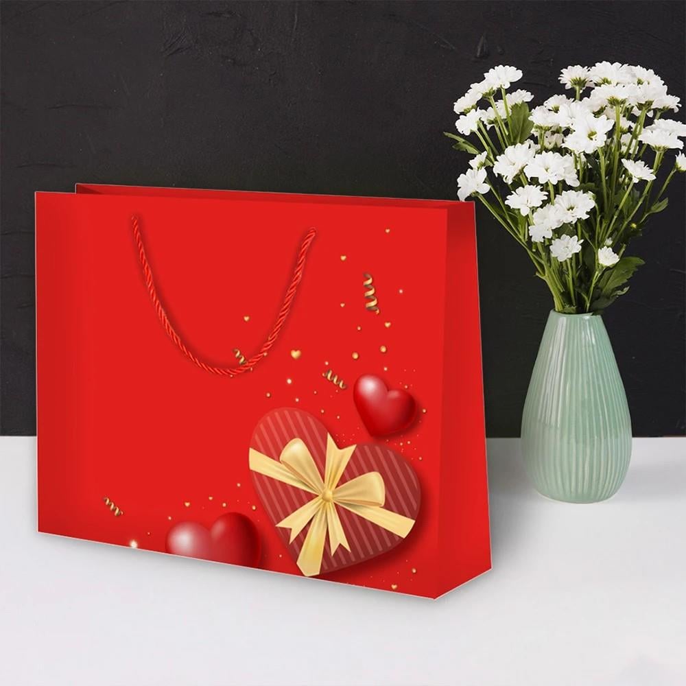 Hediyelık Karton Çanta Kırmızı valentine .42x38x12 kalp Desenli Lüks Çanta