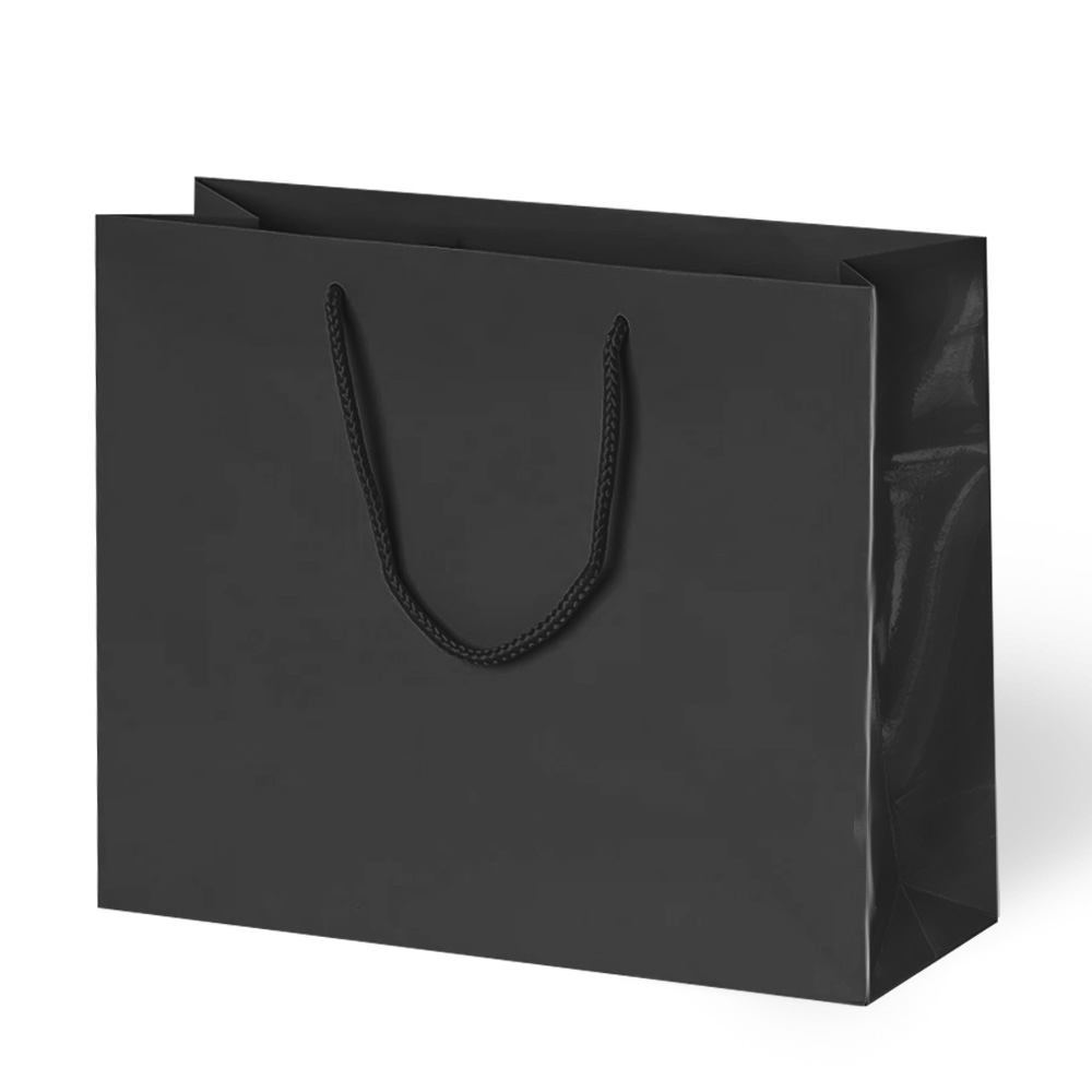 Hediyelık Karton Çanta Siyah düz 42x38x12 Lüks Parlak Karton çanta