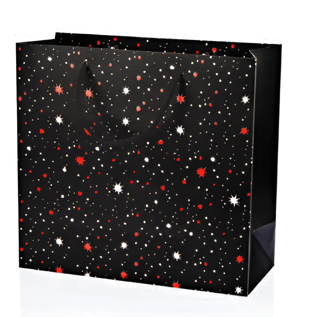 Hediyelık Karton Çanta Siyah Üstü Yıldız Puantiye 33x32x14 cm Lüks Karton Çanta