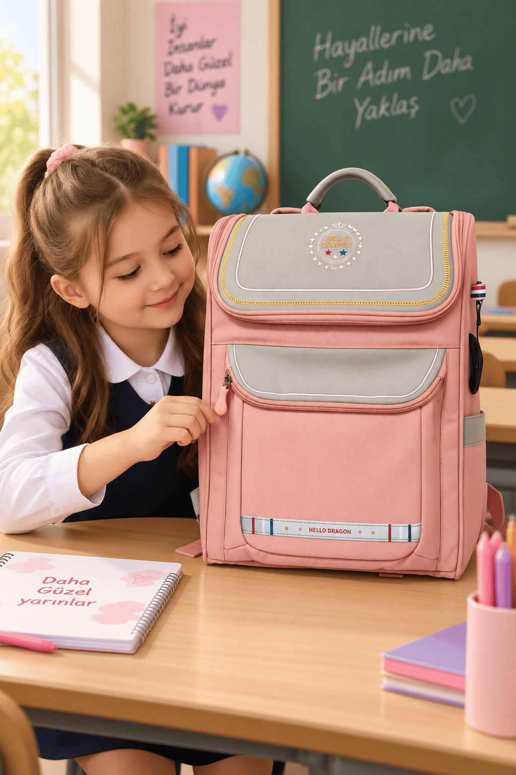 Hello Dragon Okul Çantası Model 14 Pembe CN0037