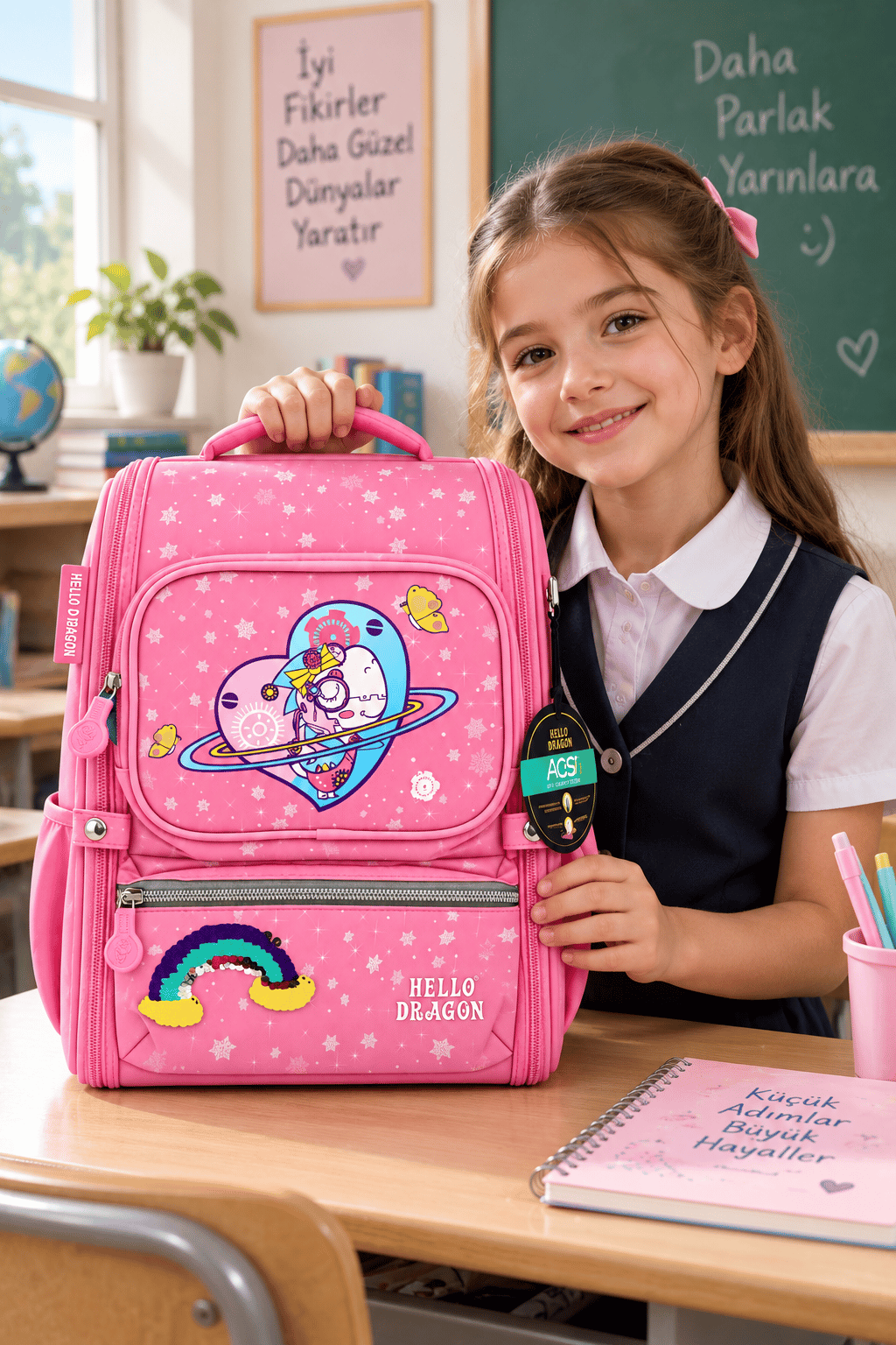 Hello Dragon Okul Çantası Model 18 Pembe CN0045