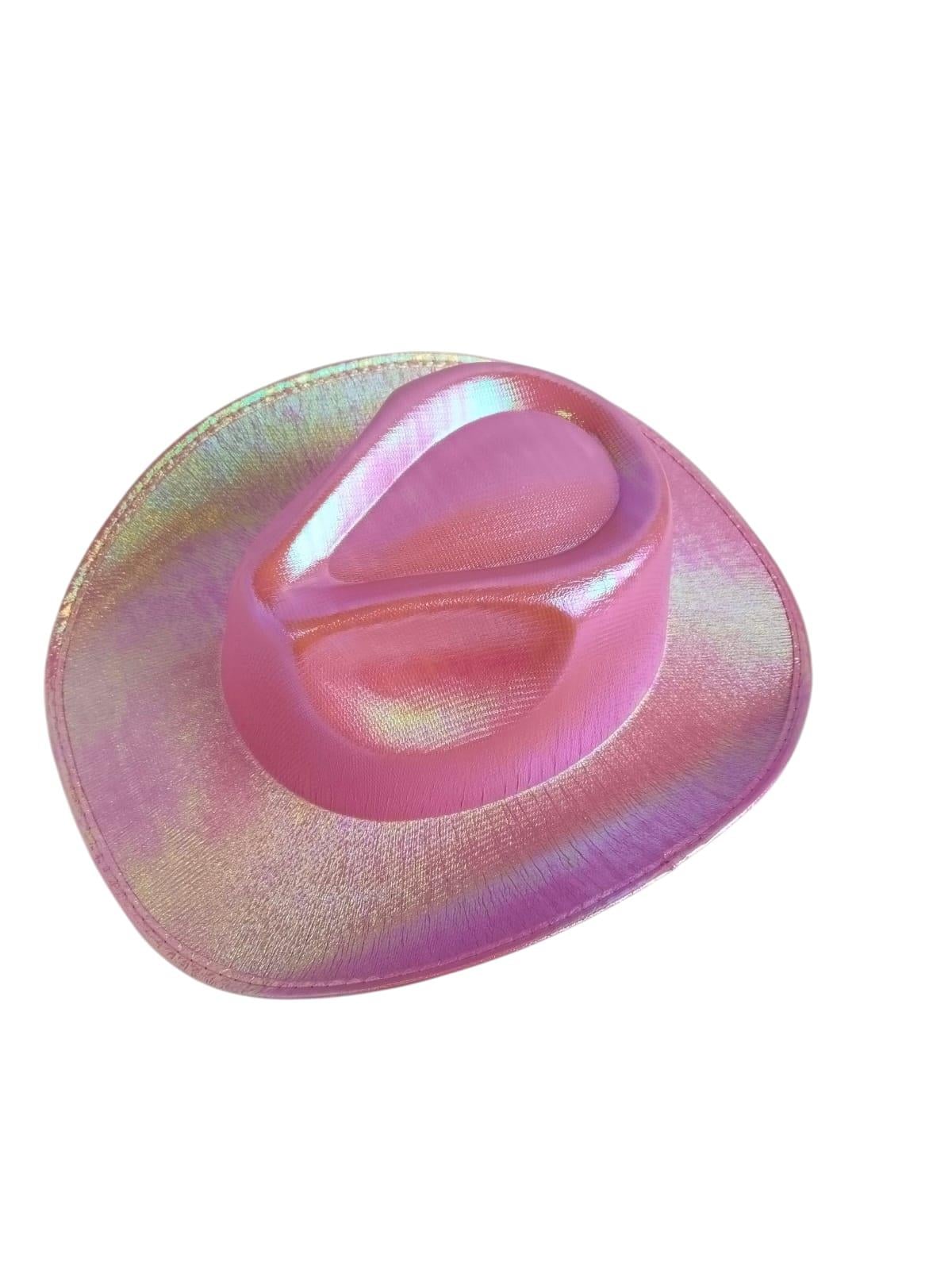 Hologramlı Pembe Kovboy Şapkası Parti Şapkası