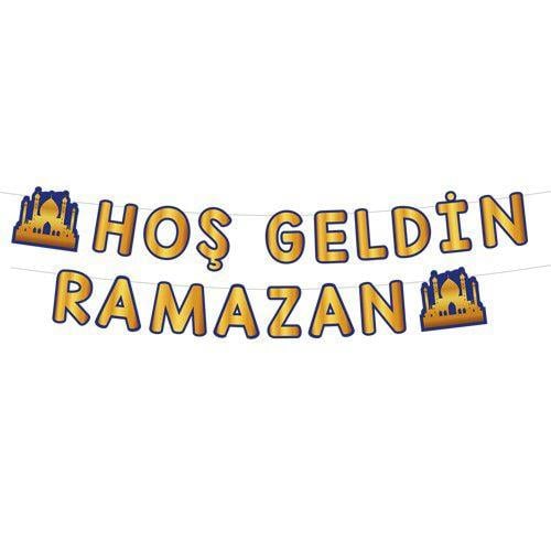 Hoş Geldin Ramazan Yazısı Gold Mavi 250 cm