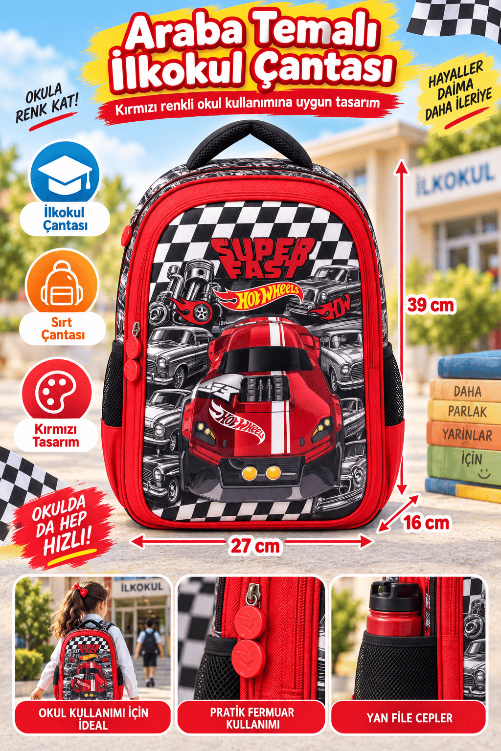 HOT WHEELS İLKOKUL çantası 2592-9