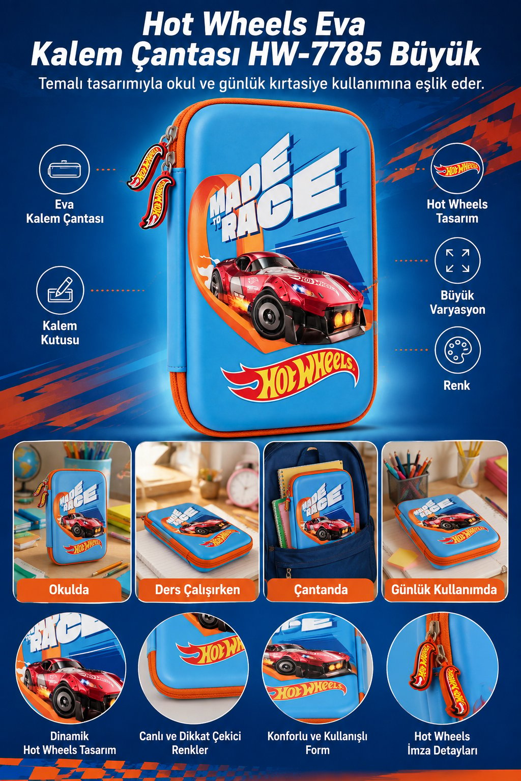 Hotwheels eva kalem çantası HW-7785-BÜYÜK kırmızı