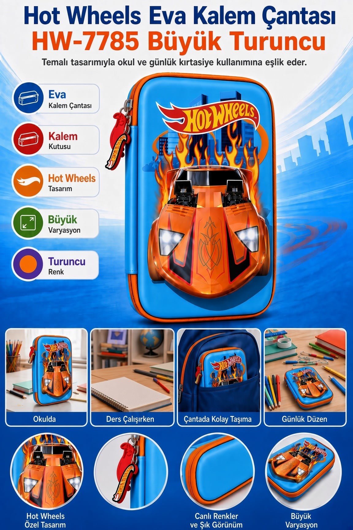 Hotwheels eva kalem çantası HW-7785-BÜYÜK turuncu