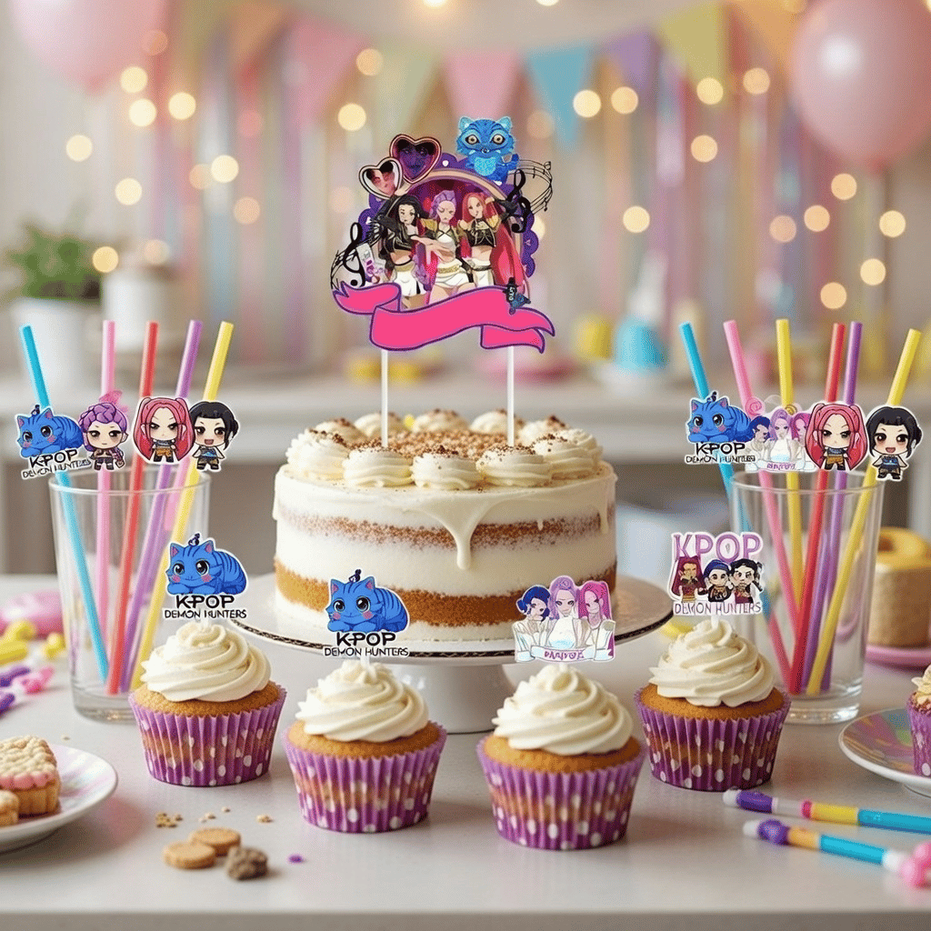 Huntrix K-Pop Demon Hunter Parti Seti Cupcake Pasta Süsü Dekor