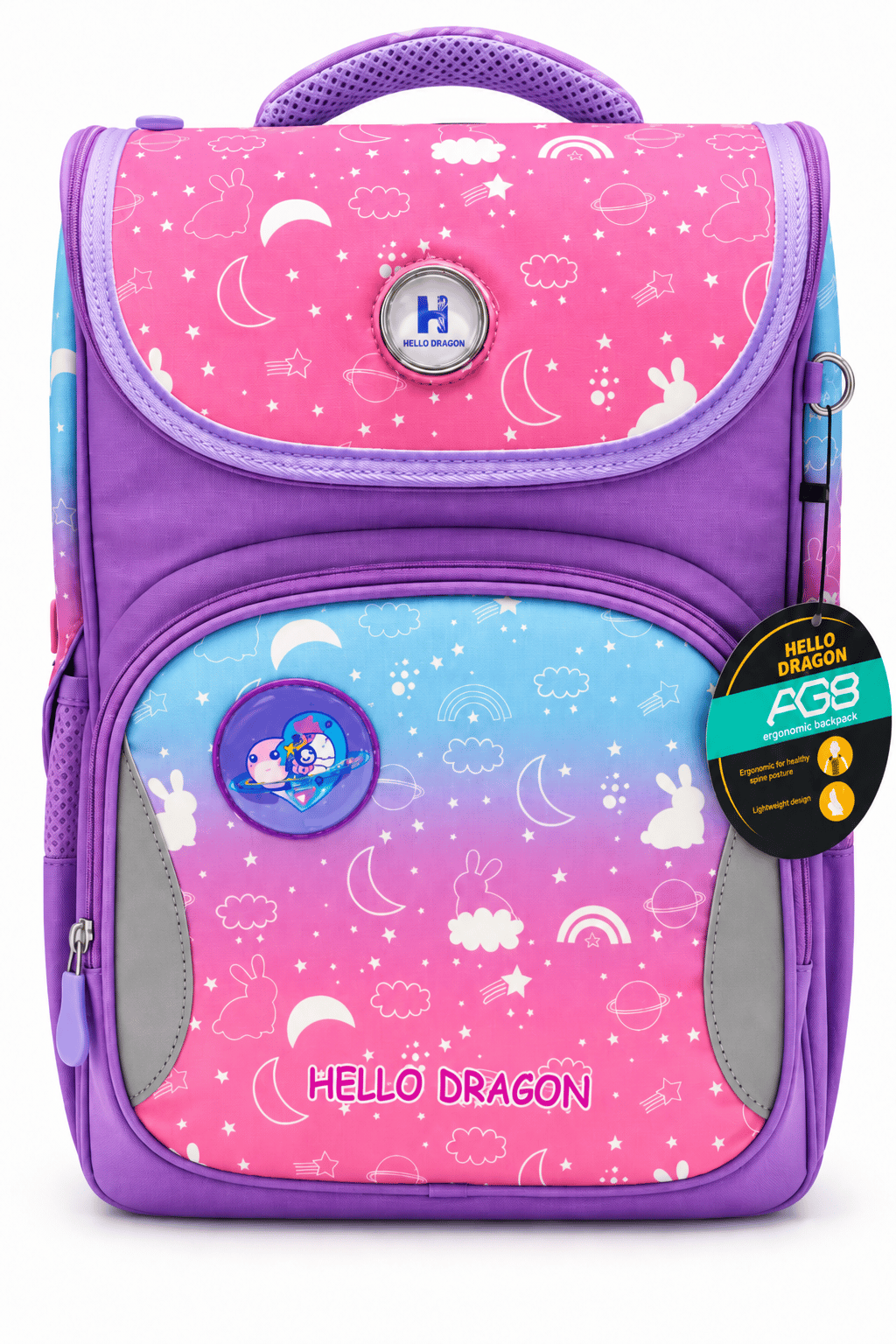 İlkokul Okul Çantası Hello Dragon Model 16 Mor Antigravity 38x30x16 cm