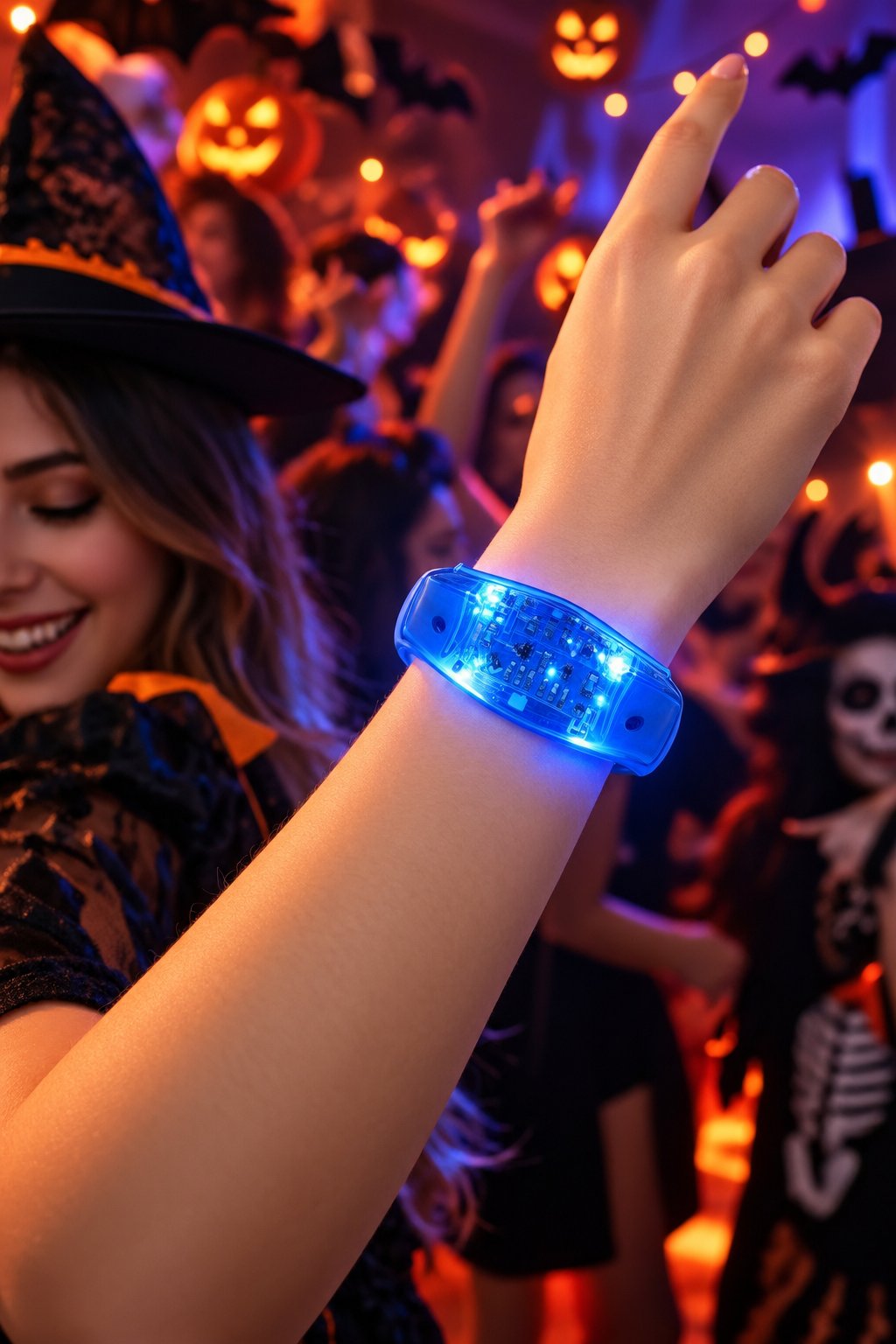 Işıklı Sensörlü Bileklik Mavi Müzik ve Ses Ritmine Göre Yanıp Sönen pil dahil