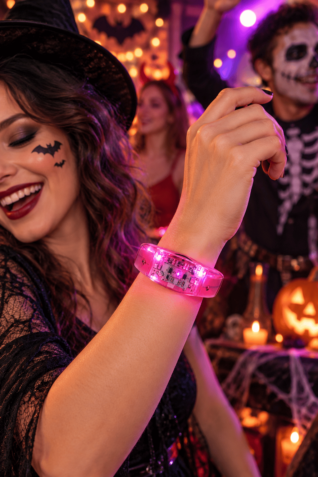 Işıklı Sensörlü Bileklik Pembe Müzik ve Ses Ritmine Göre Yanıp Sönen pil dahil