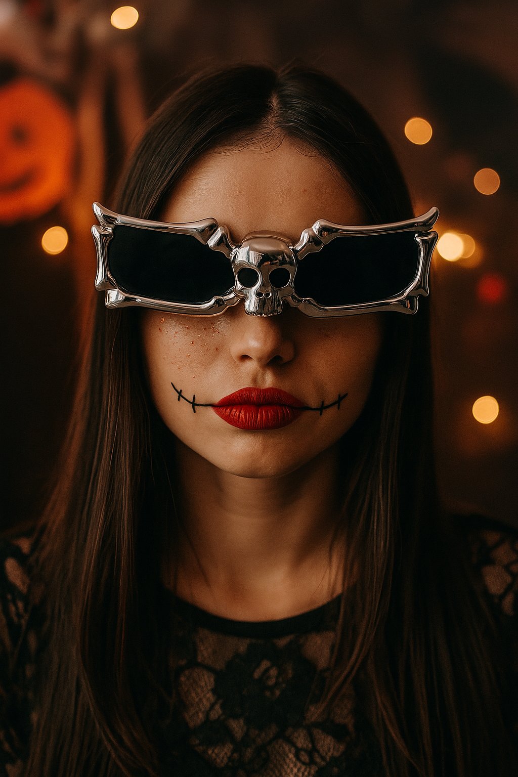 İskelet Kemik Temalı Gümüş Parti Gözlüğü