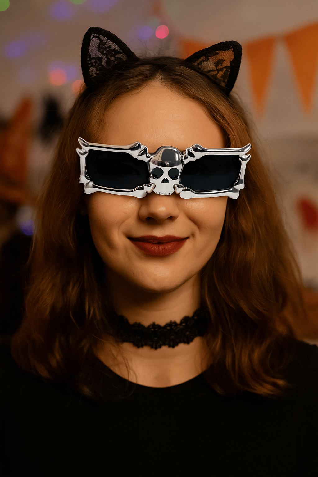 İskelet Kemik Temalı Gümüş Parti Gözlüğü