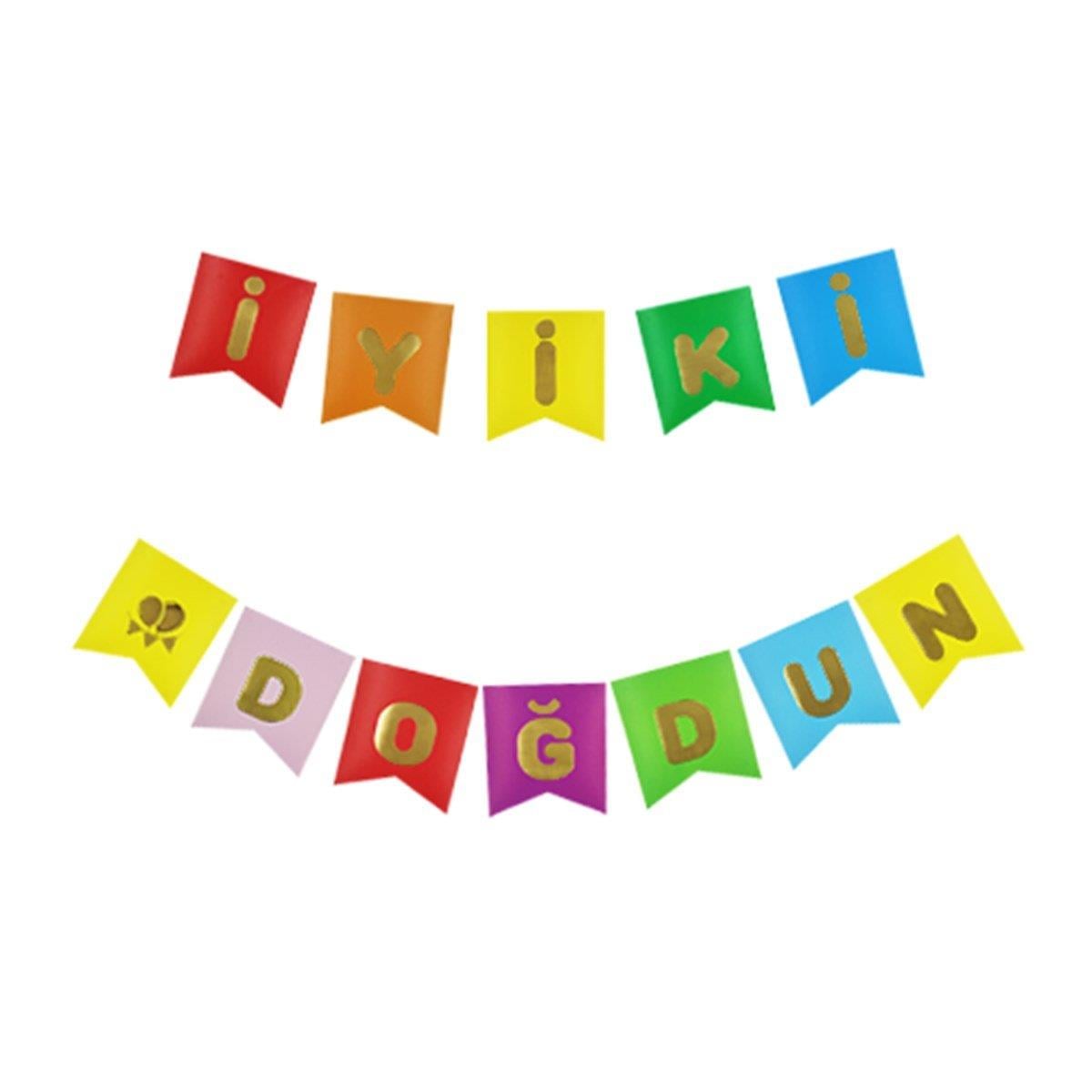 İyiki Doğdun Banner Canlı rengarenk yazısı Altın Gold 