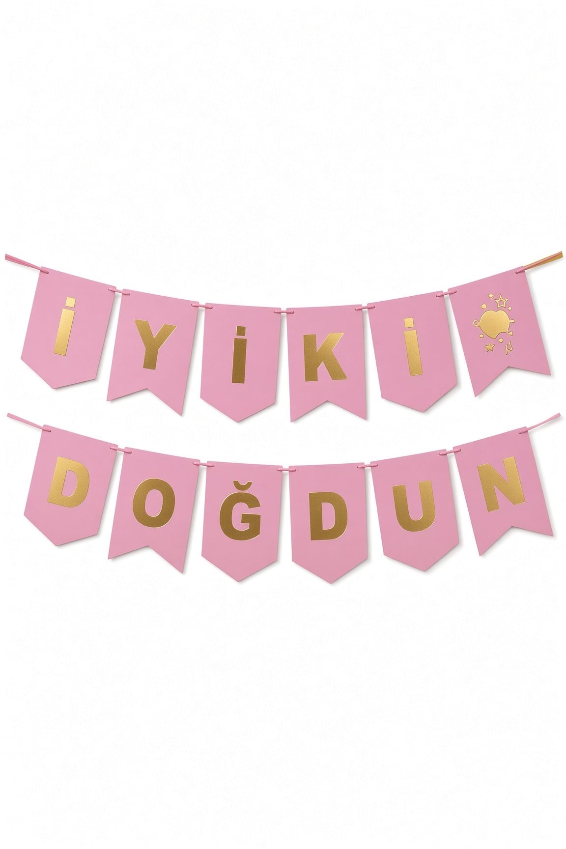 İyiki Doğdun Banner PEMBE yazısı ALTIN 250x17cm