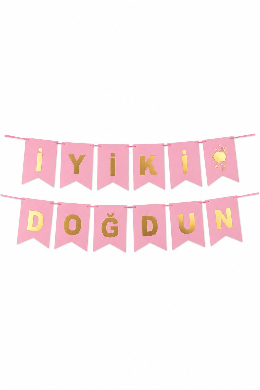 İyiki Doğdun Banner PEMBE yazısı ALTIN 250x17cm