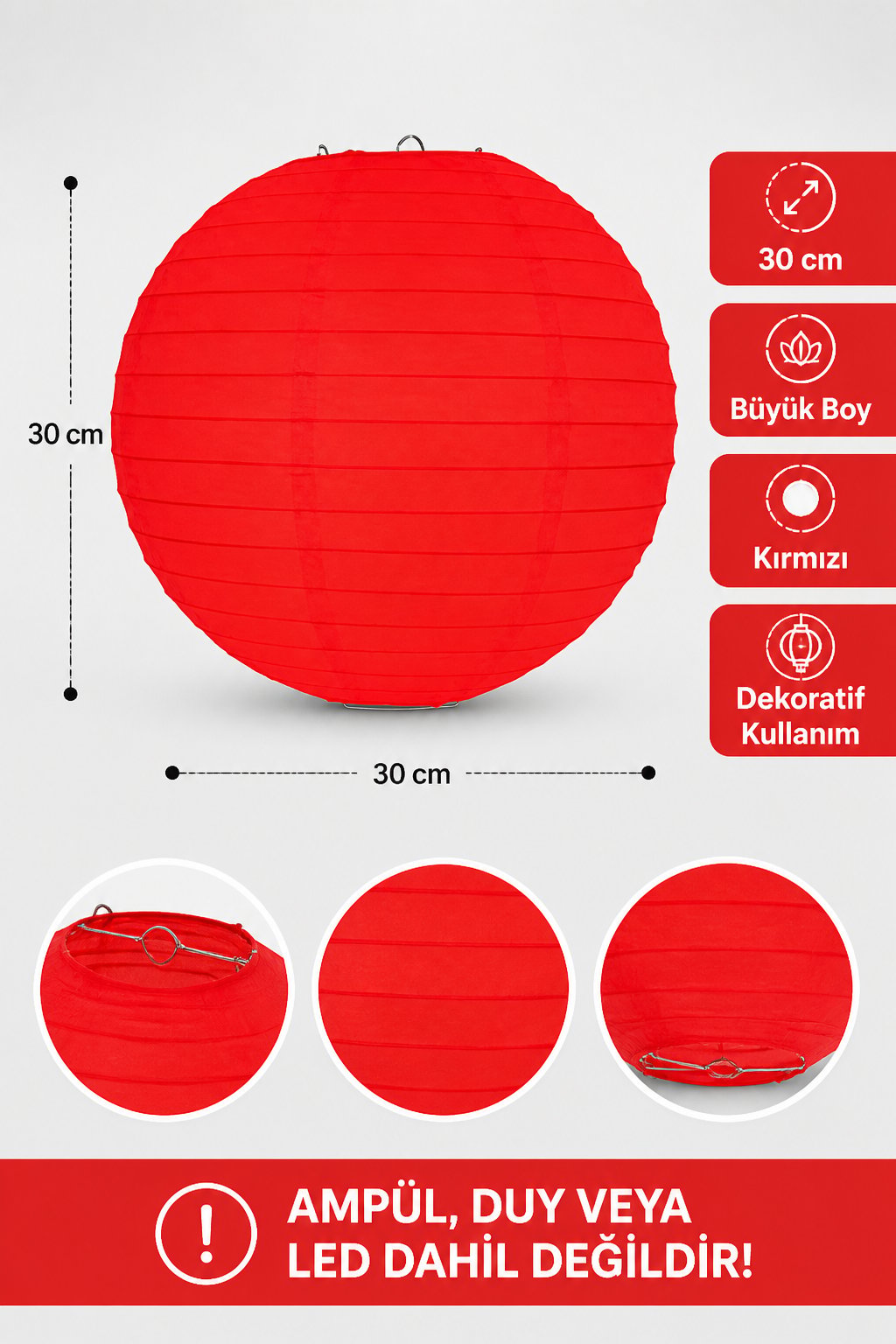 Japon  Feneri büyük KIRMIZI 30cm